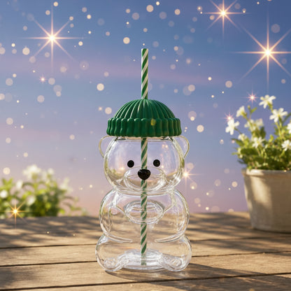 Teddy Bear Glass Cup With Straw for Smoothies, Boba & Iced Coffee