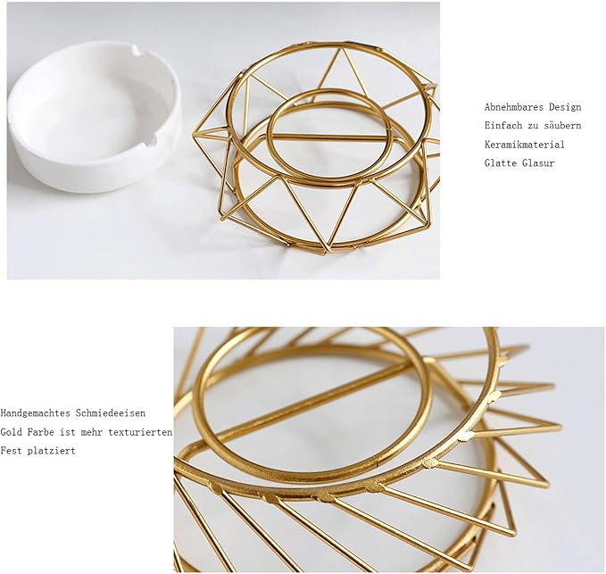Ceramic Ashtray with Golden Metal Stand