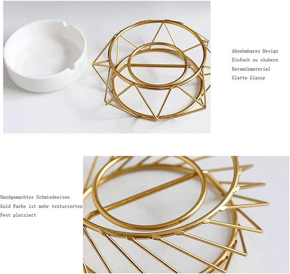 Ceramic Ashtray with Golden Metal Stand