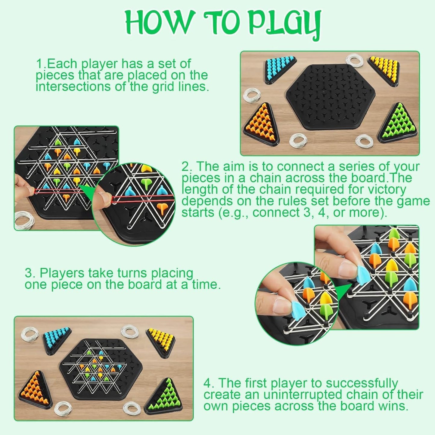 Chain Triangle Chess Game Triggle Rubber Band Game for Kids & Adults, Fun Family Board Game, Brain Teaser Puzzle, Interactive Chess Set for 2-4 Players