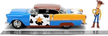 Toy Story Woody 1955 Chevrolet Bel Air Die-Cast Car with Figure 1:24 Scale – Hollywood Rides Collectible Toys