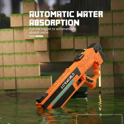 Minecraft Automatic Water Gun Absorption , 25–30 Ft Long Range Shooting, Big Size Mine Water Blaster with Bottle Expansion Summer Outdoor Toy for Kids & Adults