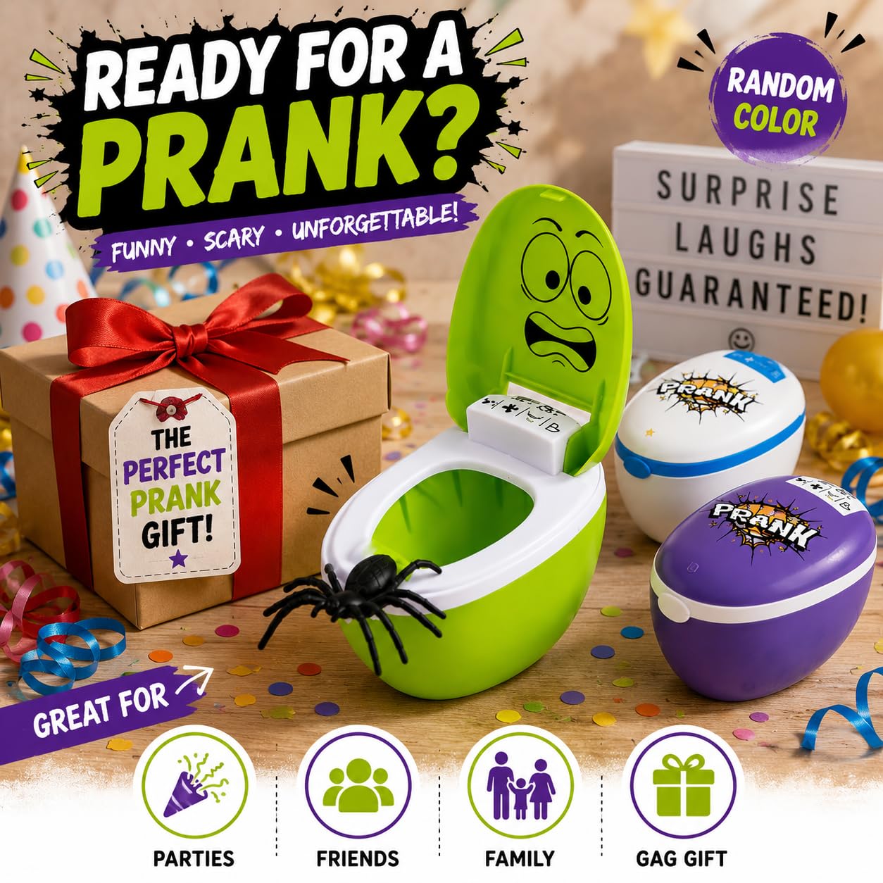 Funny Spider Toilet Prank Toy Scary Practical Joke, Party Fun & Prank Gift | Random Color (Limited Edition)