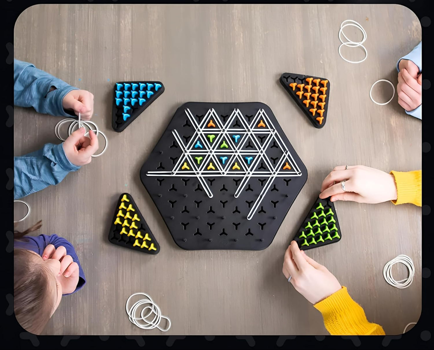 Chain Triangle Chess Game Triggle Rubber Band Game for Kids & Adults, Fun Family Board Game, Brain Teaser Puzzle, Interactive Chess Set for 2-4 Players