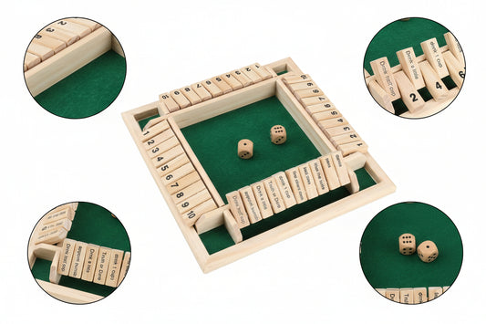 Wooden Shut The Box Game | 4 Player Board Game with Dice | Educational Math & Counting Toy for Kids & Adults | Family Party Game for Home, Cafe & Travel (Classic)