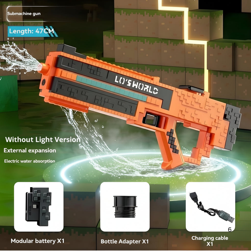 Minecraft Automatic Water Gun Absorption , 25–30 Ft Long Range Shooting, Big Size Mine Water Blaster with Bottle Expansion Summer Outdoor Toy for Kids & Adults