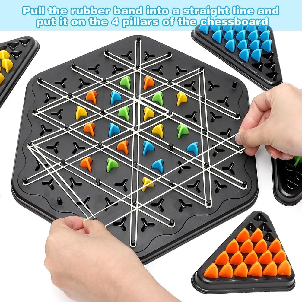 Chain Triangle Chess Game Triggle Rubber Band Game for Kids & Adults, Fun Family Board Game, Brain Teaser Puzzle, Interactive Chess Set for 2-4 Players
