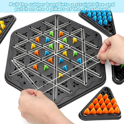 Chain Triangle Chess Game Triggle Rubber Band Game for Kids & Adults, Fun Family Board Game, Brain Teaser Puzzle, Interactive Chess Set for 2-4 Players