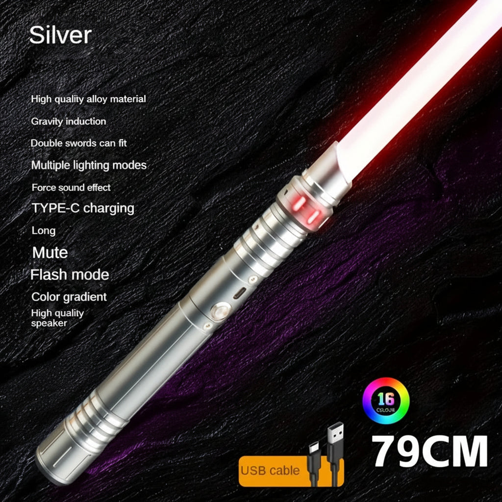 Gravity-Sensing RGB Lightsaber – Metal Hilt, 16 Colors, Motion Sound FX star wars