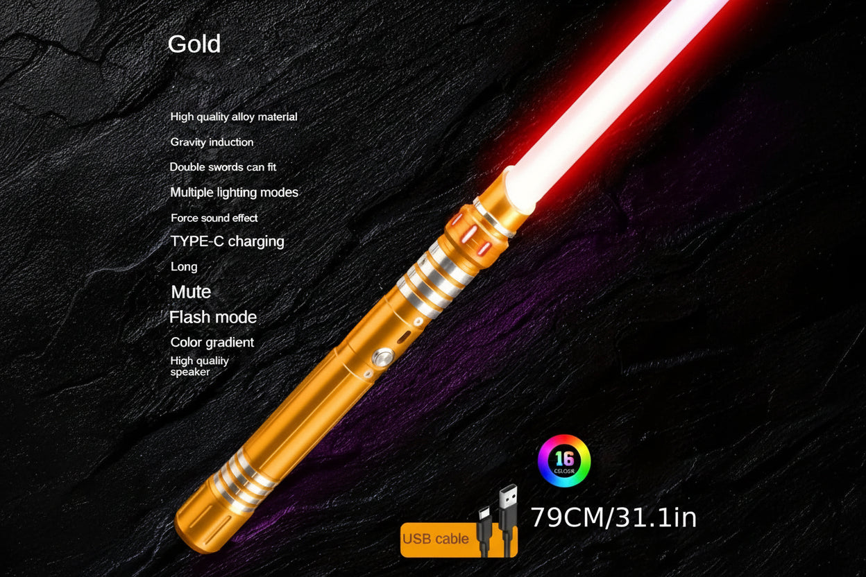 Gravity-Sensing RGB Lightsaber – Metal Hilt, 16 Colors, Motion Sound FX star wars