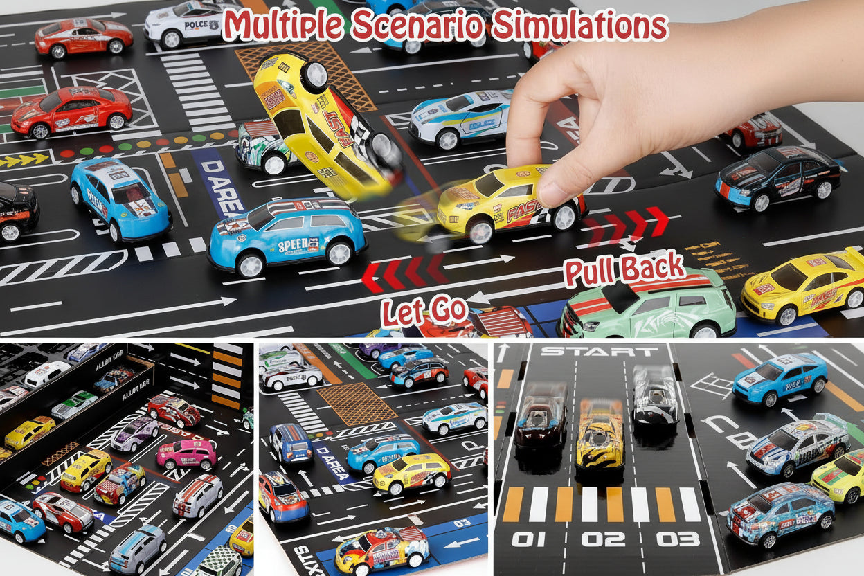 48 Pcs Pull Back Mini Car Toy Set with Container Storage||Goodie Bag Stuffers Mini Cars Party Favors for Kids Boys and Girls