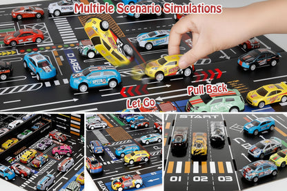 48 Pcs Pull Back Mini Car Toy Set with Container Storage||Goodie Bag Stuffers Mini Cars Party Favors for Kids Boys and Girls