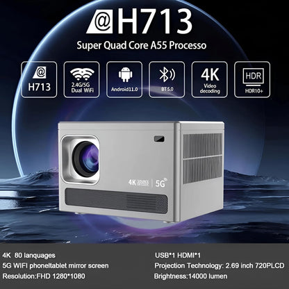 4K Smart Projector Full HD 1080p – Native FHD with 700 ANSI Lumens, Android OS, Auto Keystone, Wi-Fi & Bluetooth Connectivity – Compact Portable Home Cinema Projector for Movies & Gaming