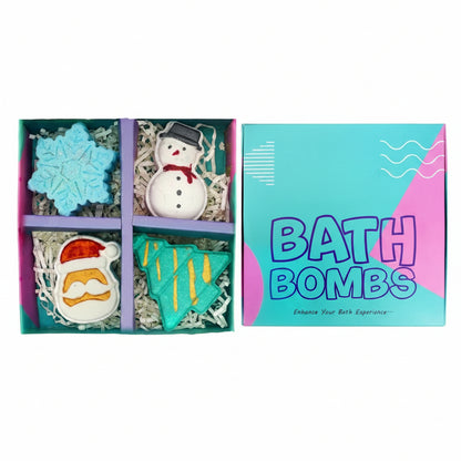 Christmas Holiday Aqua Fragrance Bath Bomb Set || Handcrafted Relaxing Bath Bomb Gift Box for Kids, Men & Women (Pack of 4)