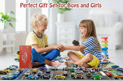 48 Pcs Pull Back Mini Car Toy Set with Container Storage||Goodie Bag Stuffers Mini Cars Party Favors for Kids Boys and Girls