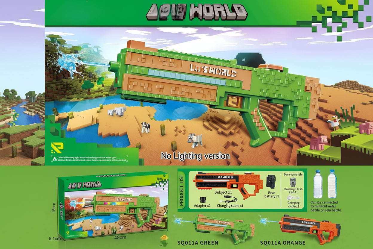 Minecraft Automatic Water Gun Absorption , 25–30 Ft Long Range Shooting, Big Size Mine Water Blaster with Bottle Expansion Summer Outdoor Toy for Kids & Adults