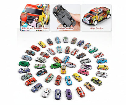 48 Pcs Pull Back Mini Car Toy Set with Container Storage||Goodie Bag Stuffers Mini Cars Party Favors for Kids Boys and Girls