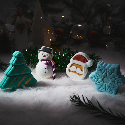 Christmas Holiday Aqua Fragrance Bath Bomb Set || Handcrafted Relaxing Bath Bomb Gift Box for Kids, Men & Women (Pack of 4)
