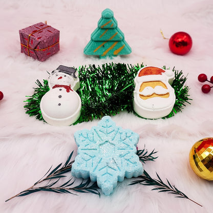 Christmas Holiday Aqua Fragrance Bath Bomb Set || Handcrafted Relaxing Bath Bomb Gift Box for Kids, Men & Women (Pack of 4)