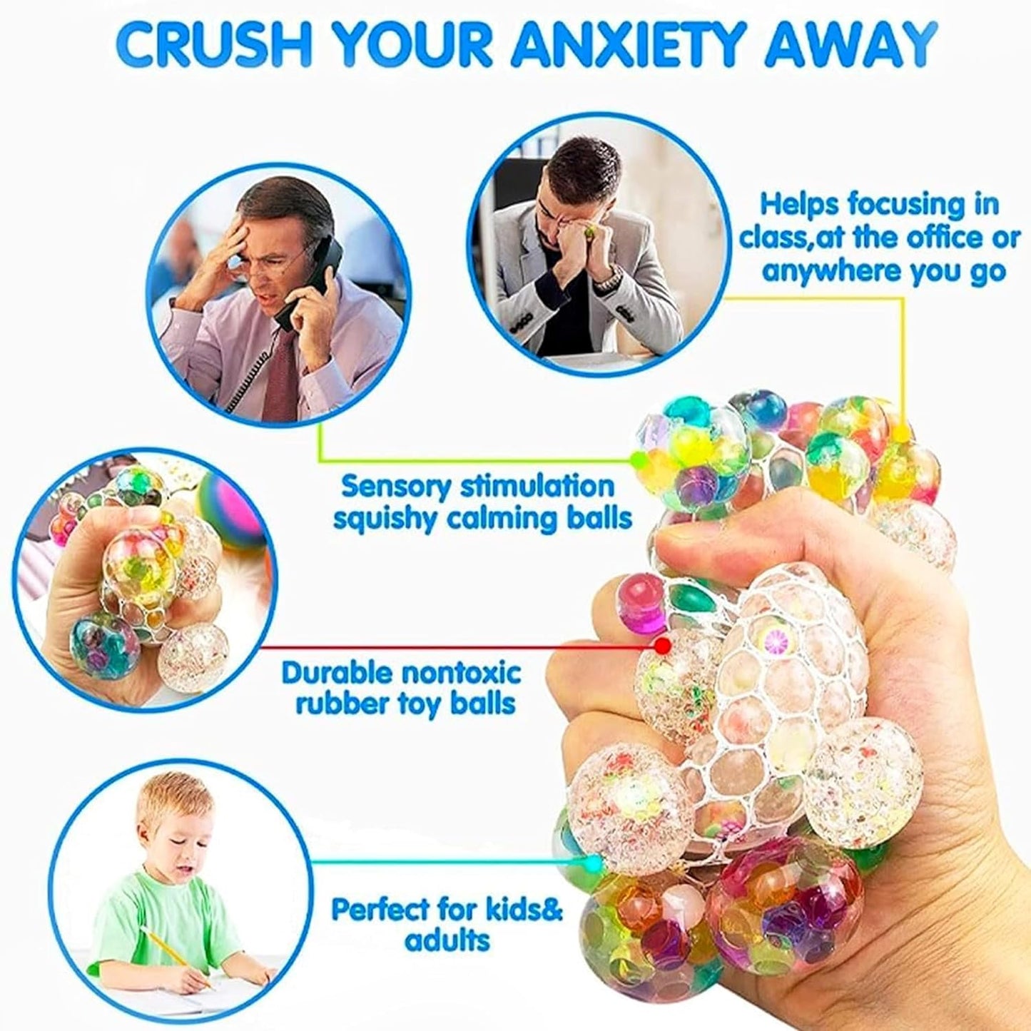 Squishy Mesh Stress Ball for Kids & Adults|Non-Toxic , Multicolor Magic Slime Squeeze Ball, Pressure Relief, Anti-Stress & Anxiety|Birhday Gifts