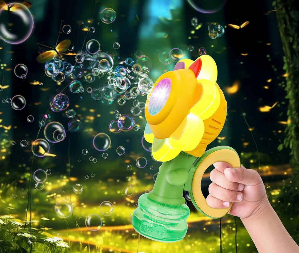 Sunflower Dancing Bubble Machine | Rechargeable Electric Bubble Maker with LED Lights | Bubble Gun Toy for Boys & Girls