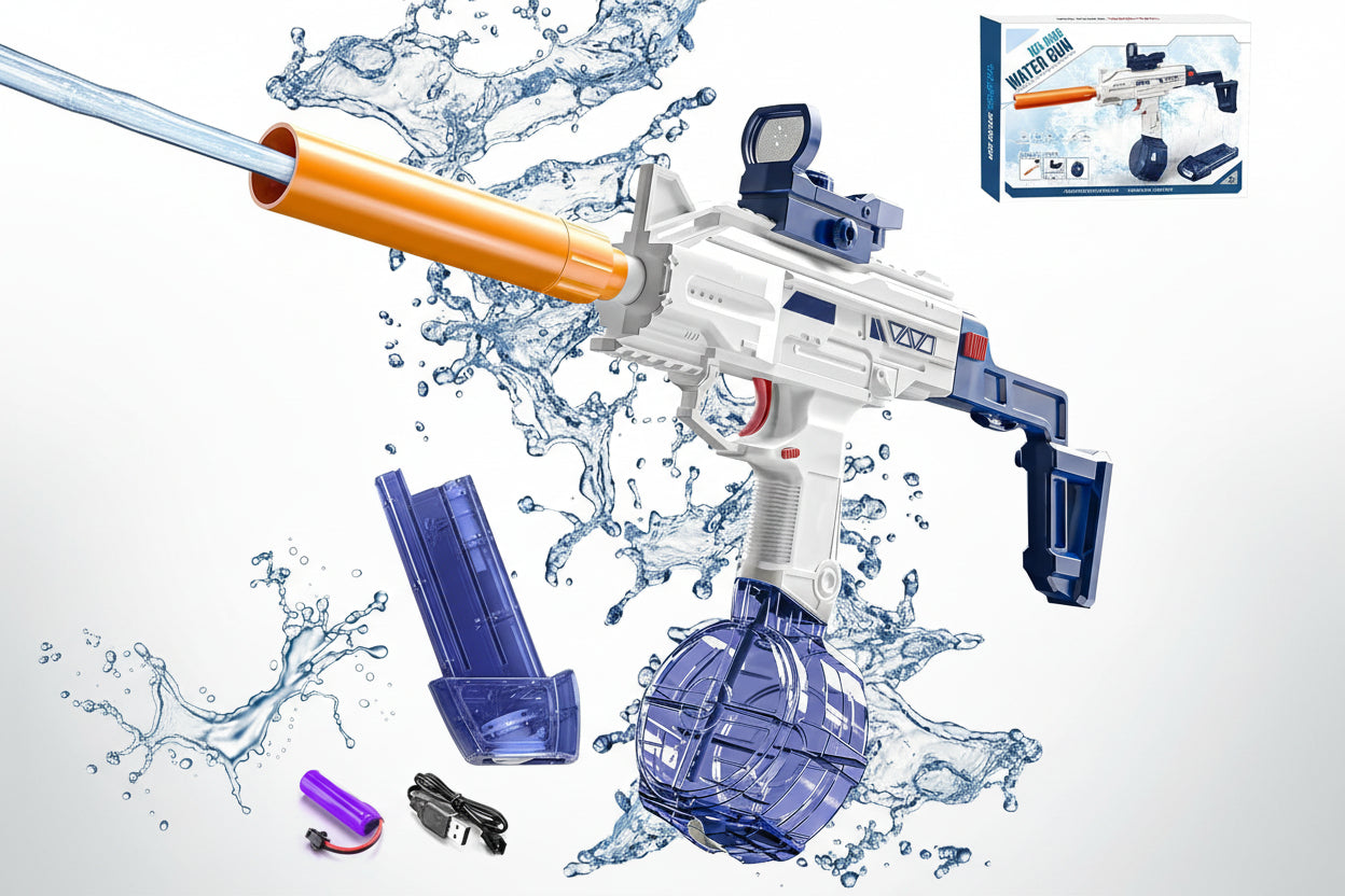 Uzi Electric Automatic Powerful Water Gun with 30-35Ft Range - 500CC+60CC Large Capacity Rechargeable | High Pressure Mechanism for Kids Holi Party and Outdoor Water Fun (Random Colour)