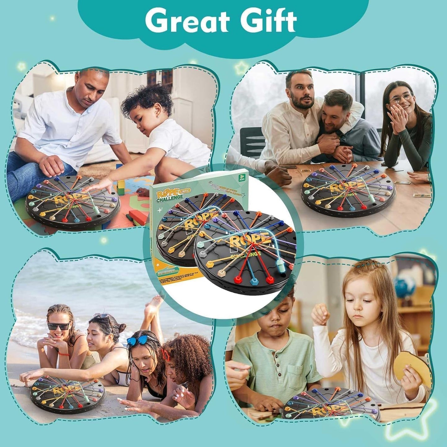 Untangling Twisted Rope Puzzle Game, Interactive Puzzle Board Game with 10 Elastic Ropes, Brain Boosting Family Game for Ages 3+