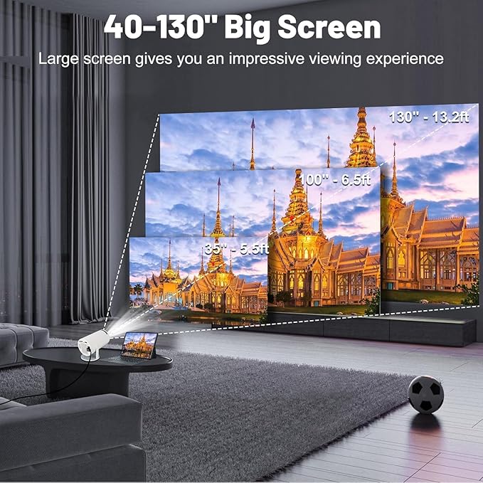Portable Mini Projector, 4K 1080P Full HD Projector, Support Video Projector, WiFi 5G BT 5.0, Cinema Projector 180° Can Be Rotated, Android 11, Compatible with TV Stick/Windows/iOS/Android for Kids and Adults.