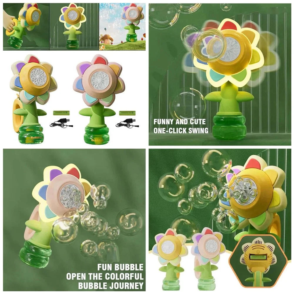 Sunflower Dancing Bubble Machine | Rechargeable Electric Bubble Maker with LED Lights | Bubble Gun Toy for Boys & Girls