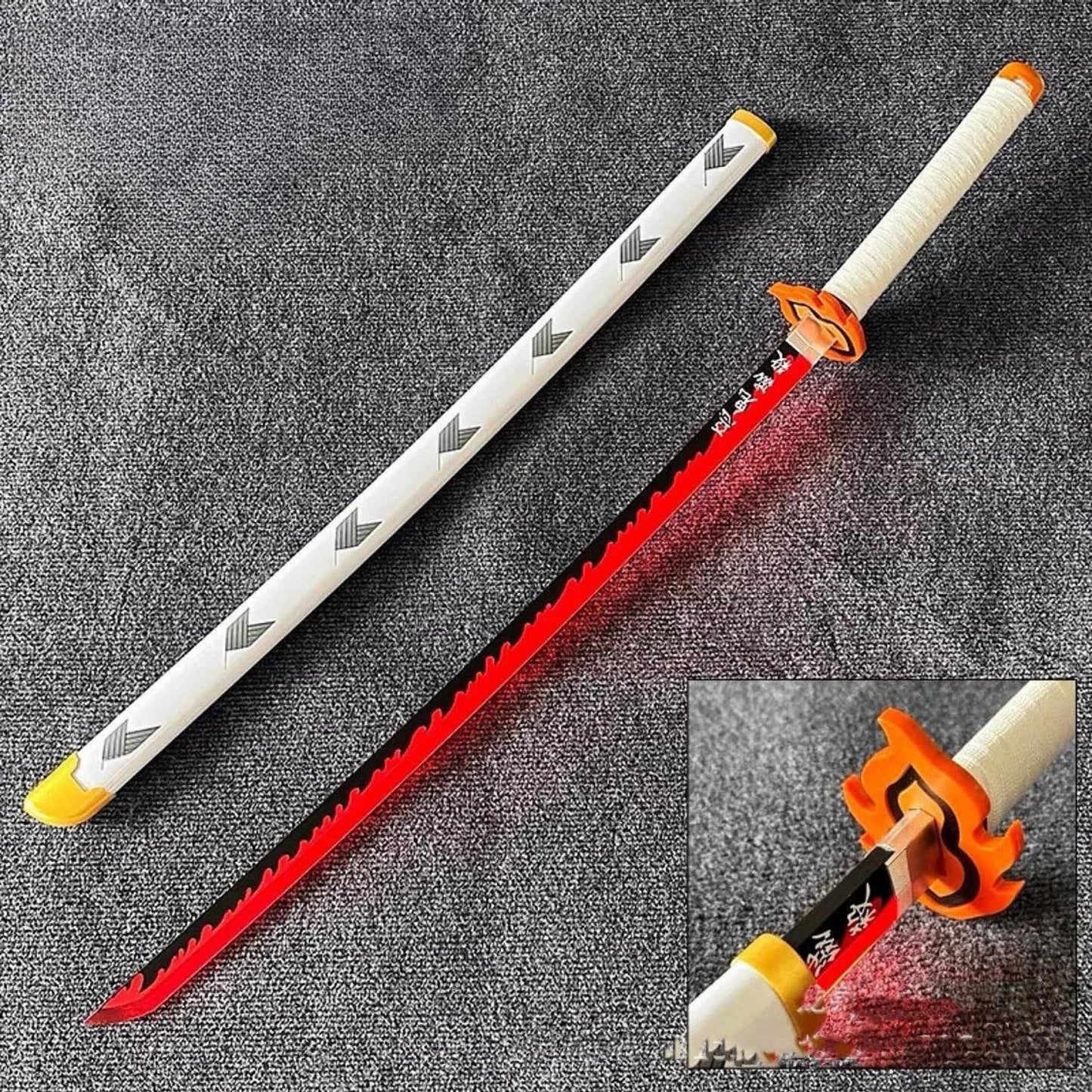 Rengoku Wooden Katana 42cm with Stand