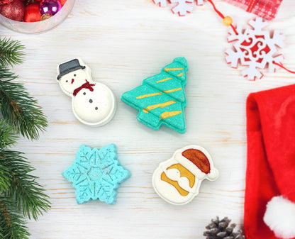 Christmas Holiday Aqua Fragrance Bath Bomb Set || Handcrafted Relaxing Bath Bomb Gift Box for Kids, Men & Women (Pack of 4)