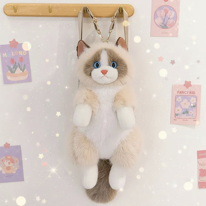 Cute Kitty Soft Faux Fur Kitty Furry Backpack and Shoulder Bag