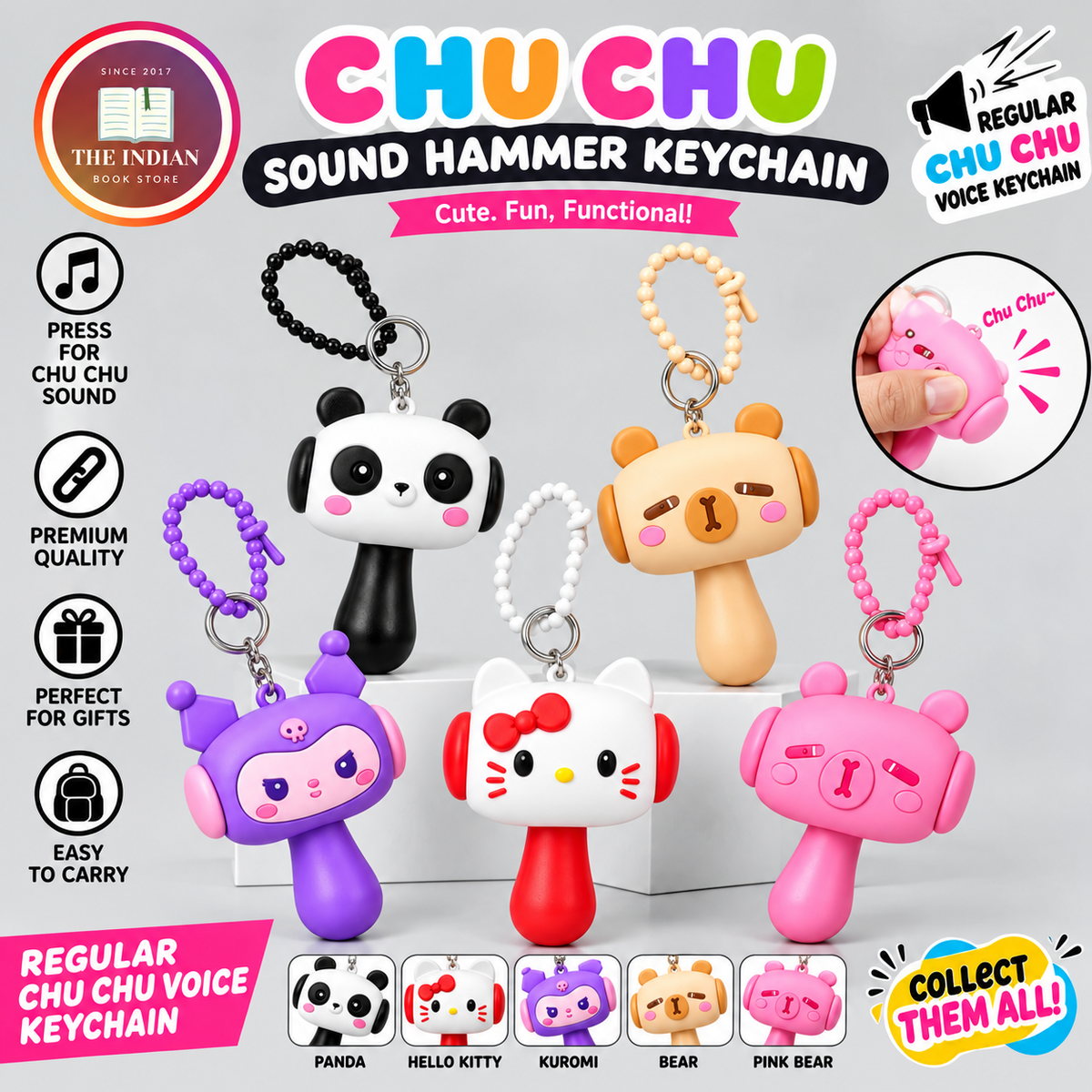 Normal Regular Hammer Chu chu Keychain Pack for Kids RANDOM DESIGNS