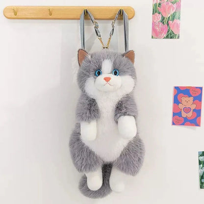 White Kitty Soft Faux Fur Backpack and Shoulder Bag with Adjustable Straps