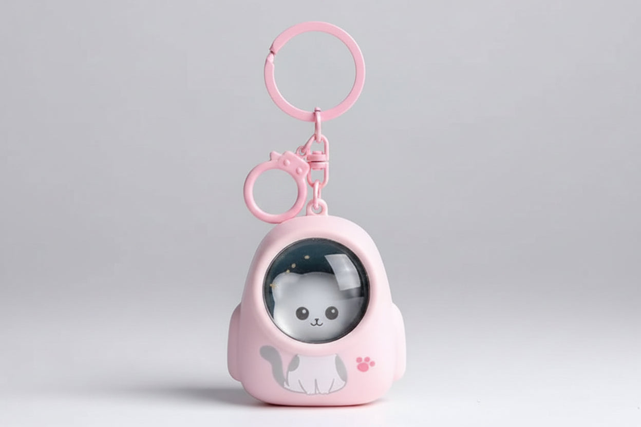 Cute Astro Cat Light-Up Backpack Keychain limited edition