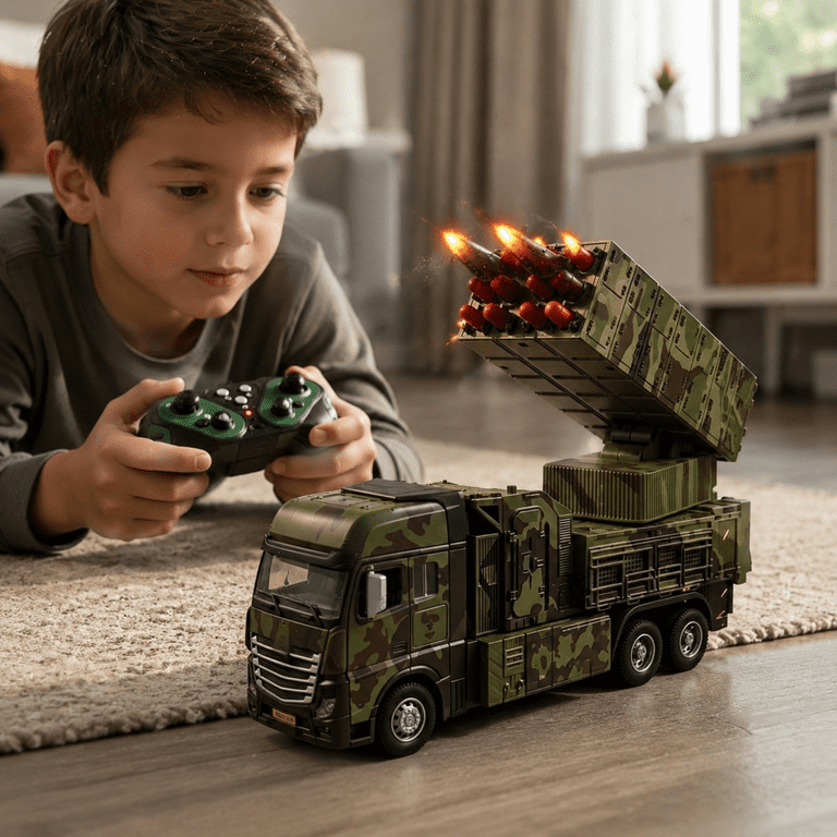Military RC Missile Launcher Truck for Kids | Rechargeable Army Toy Car