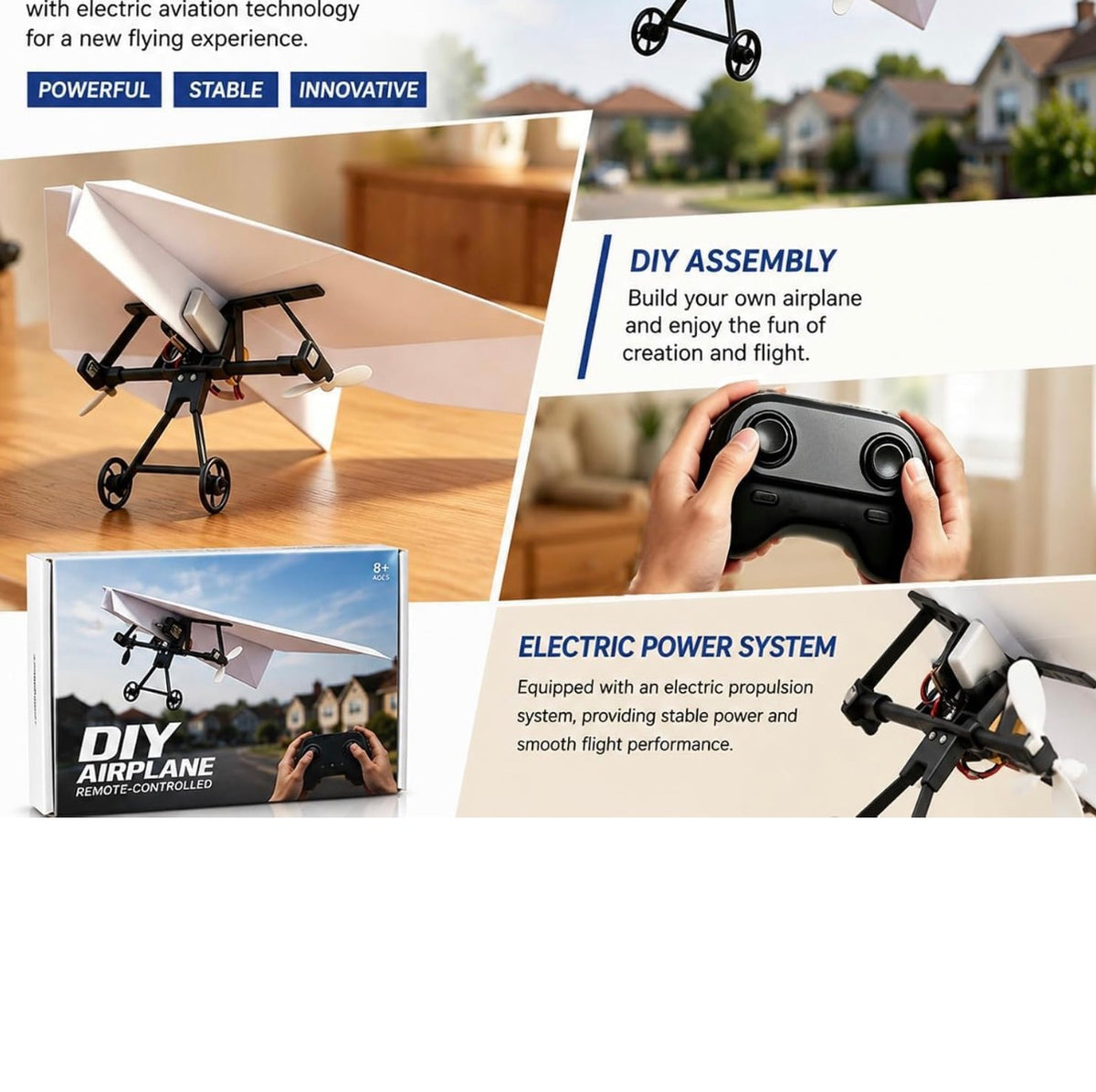 DIY RC Paper Airplane Kit – 2.4GHz Remote Control Flying Plane with Dual Propellers | Rechargeable Electric Glider, STEM Educational Outdoor Flying Toy for Kids & Adults