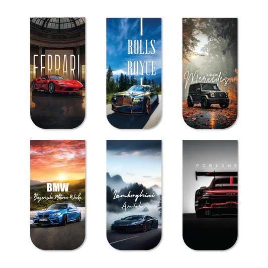 Luxury Cars Magnetic Bookmark Set of 6