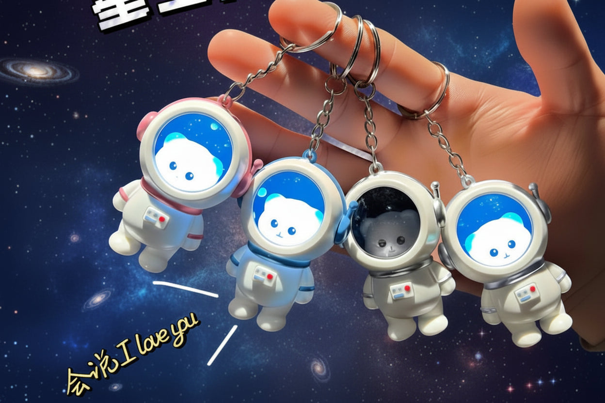 Cute Astro Bear Light-Up Backpack Keychain - White