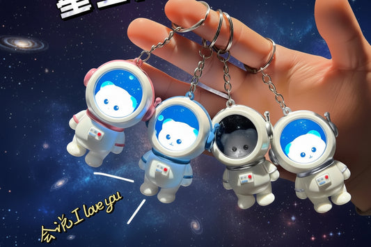 Cute Astro Bear Light-Up Backpack Keychain - White