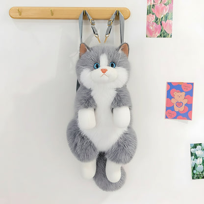 Cute Kitty Grey Furry Backpack and Shoulder Bag