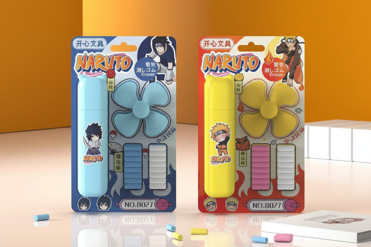Naruto Electric Fan Eraser Battery-Operated Erasers for Kids, Drawing, Sketching, School and Office Use