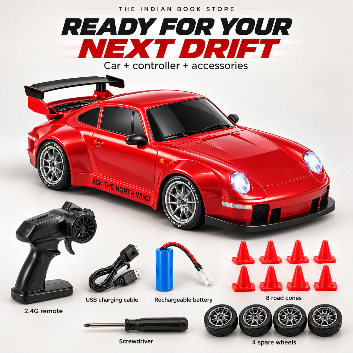 1:24 Drift RC Car Porsch 993 – Red
