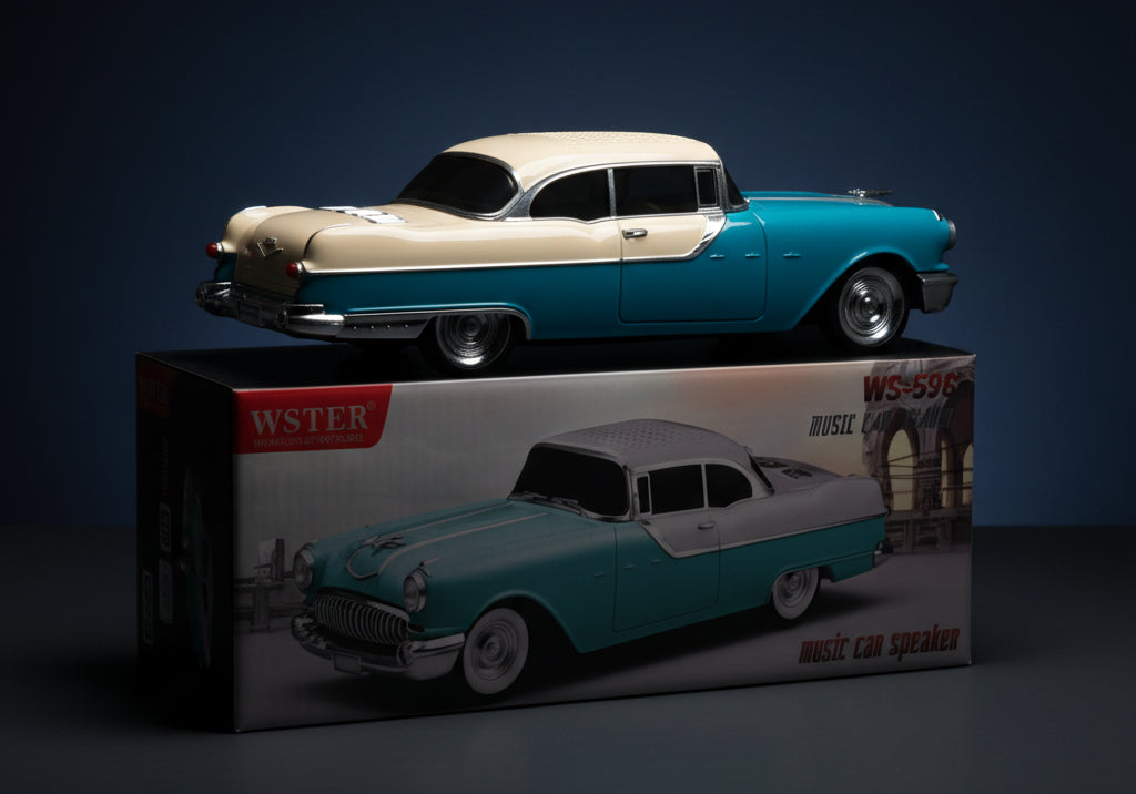 Classic Vintage Wster WS-598 1958 Chevy-Inspired Car Shaped Wireless Bluetooth Speaker 10 Watts| with LED Lights, Retro Design FM Radio, USB, TF Card ()