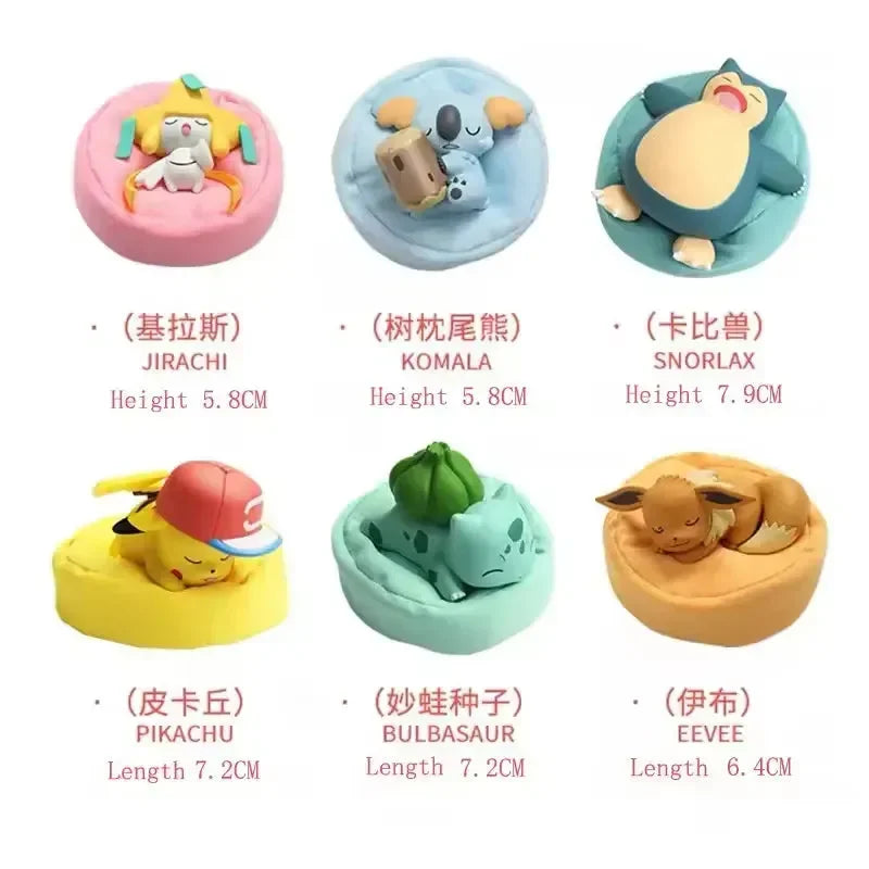 Pokemon Sleeping Figure Set - Set of 6 Collectible Miniatures