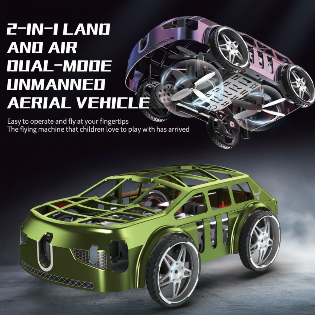 Rc Flying Mini Car, 2-in-1 Air-Ground Dual-Mode RC Flying Car with Intelligent Colorful LED Lights, 2.4GHZ Drone Air Racer