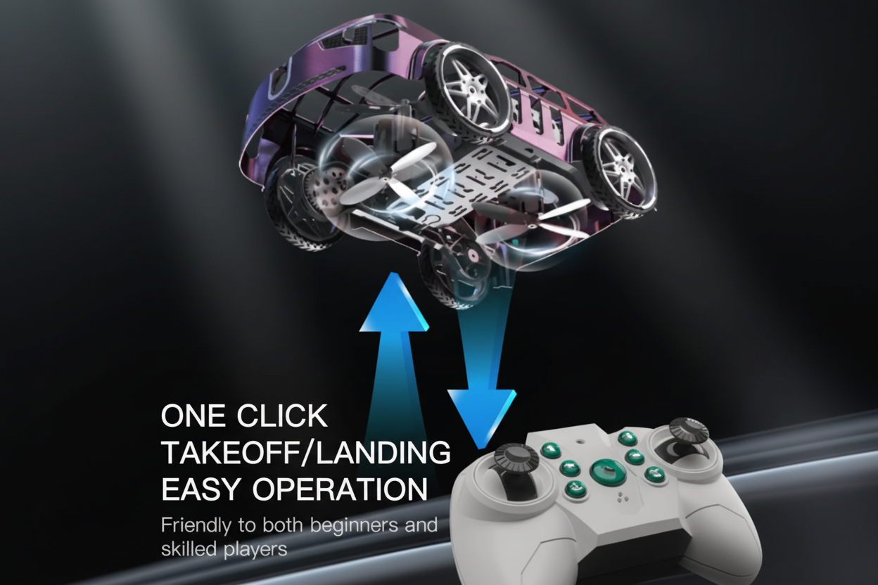 Rc Flying Mini Car, 2-in-1 Air-Ground Dual-Mode RC Flying Car with Intelligent Colorful LED Lights, 2.4GHZ Drone Air Racer