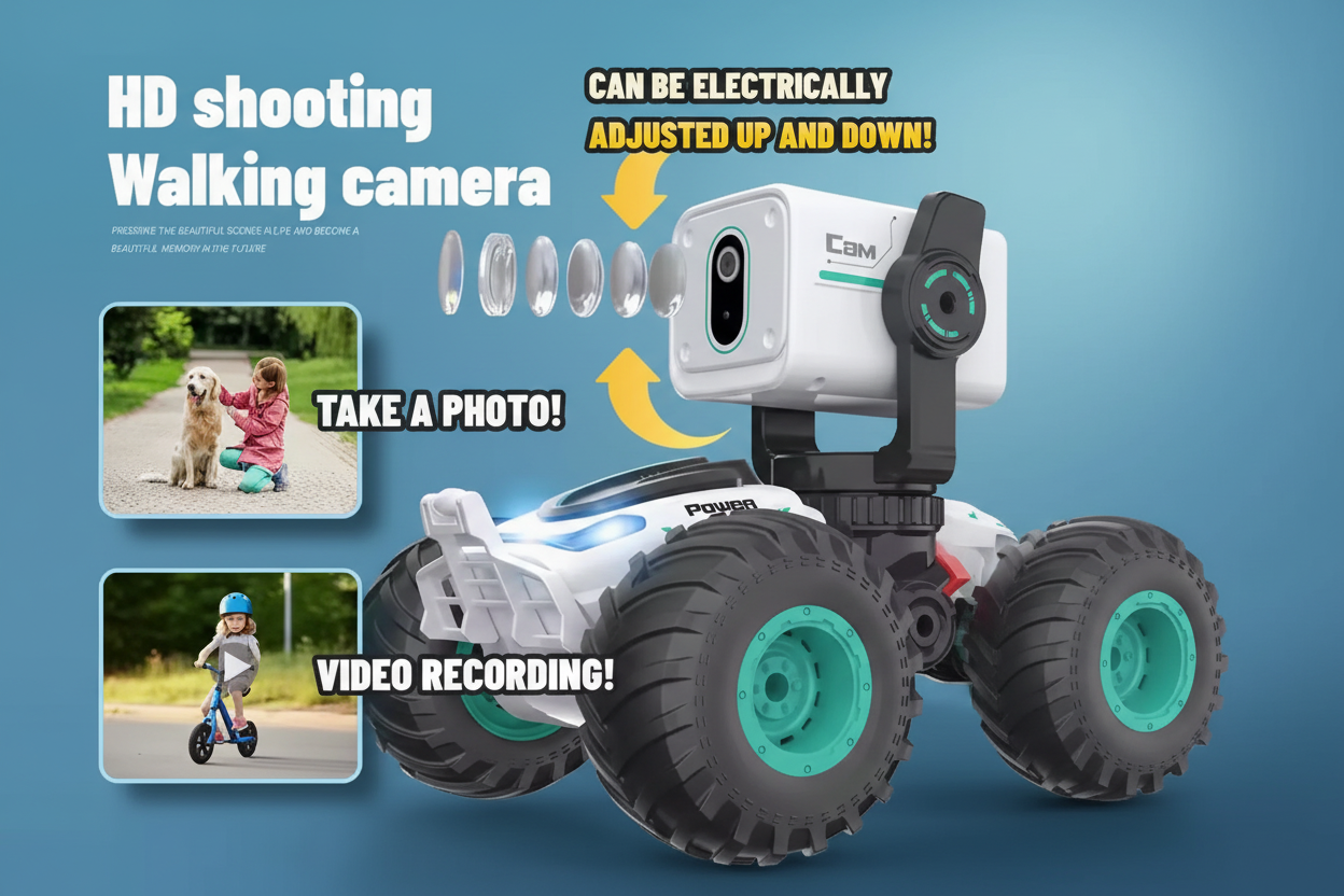 RC Stunt Car with Voice Control, Photo & Video Function – Dual Mode 360° Rotating Car with Lights & Big Tires