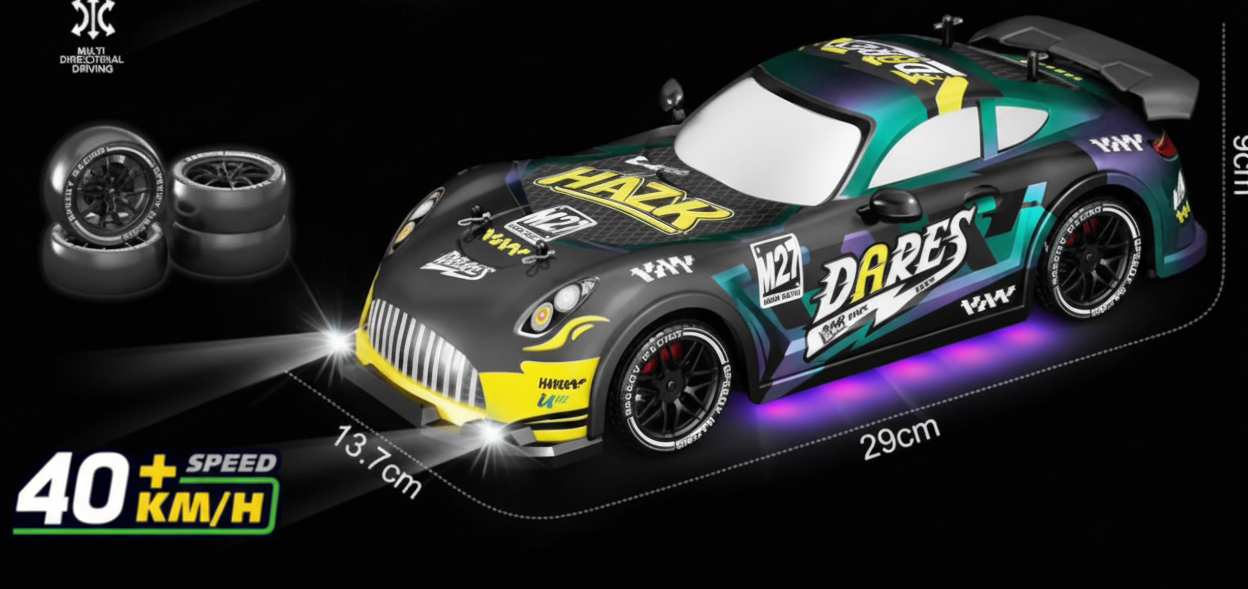 RC Racing Drift Car with LED Lights & Drift Tires High Speed – 40+ KM/H Remote Control