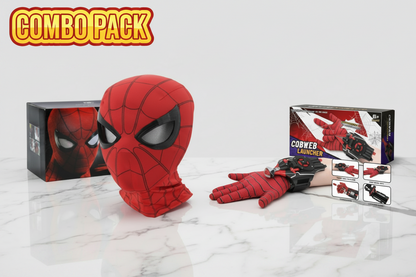 Combat Kit : Spiderman Mask Jaw Motion Activated Blinking Eyes + Spiderman Web Shooter Launcher